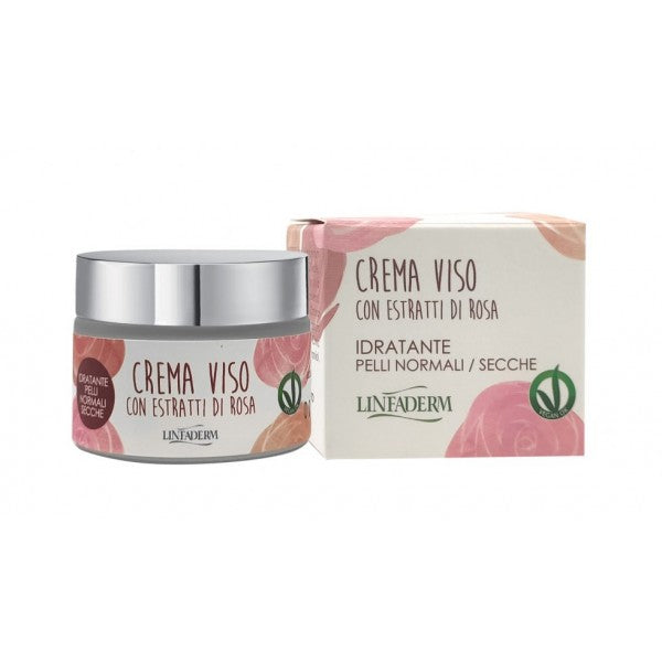Crema facial hidratante con extracto de rosa para piel normal a seca, 50 ml. Producto artesanal.
