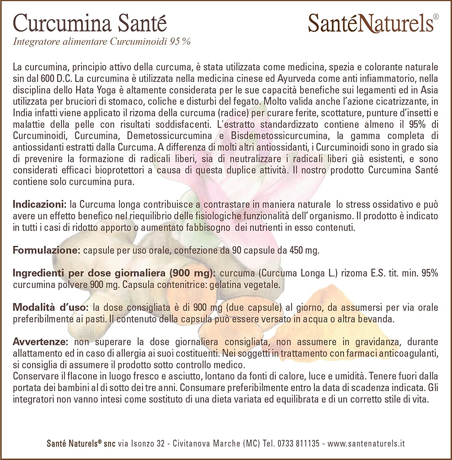 Curcumina Pura 90 cápsulas 450mg. Solo ingrediente activo