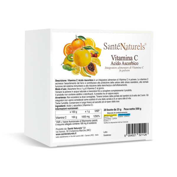 Pura Vitamina C Ácido Ascórbico Polvo 20 Sobres de 25 g