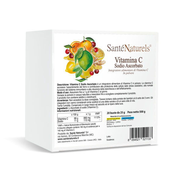 Pura Vitamina C Sobres Ascorbato de Sodio en Polvo 20 Sobres de 25 g